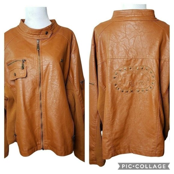 Ecko Red Jackets & Blazers - RARE Ecko Red Rhino Studded Faux Leather Full Zip Pockets Moto Jacket Size 3X